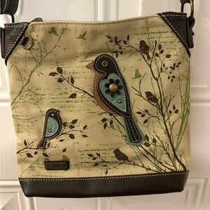 Chala Crossbody Bag with Bird Design - Cream and Brown